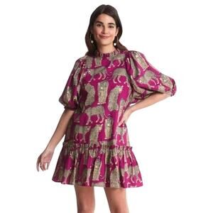 Tyler Boe Sammy Shift Dress Cheetah Animal Print Pink Puff Sleeves Pink Medium